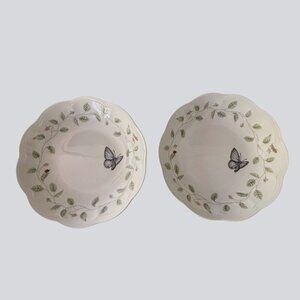Lenox Butterfly Meadow Pasta Bowl Set of 2 Salad 8.75" Floral Lot Excellent